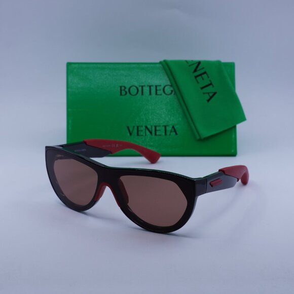 Bottega Veneta BV1234S 004 Sunglasses Shiny Black/Red Shield Frame, Red Lenses - Picture 10 of 10